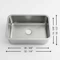 L-105-L LARGE SINGLE BOWL UNDERMOUNT KITCHEN SINK 32-1/4"x18-1/2" 18 Gauges