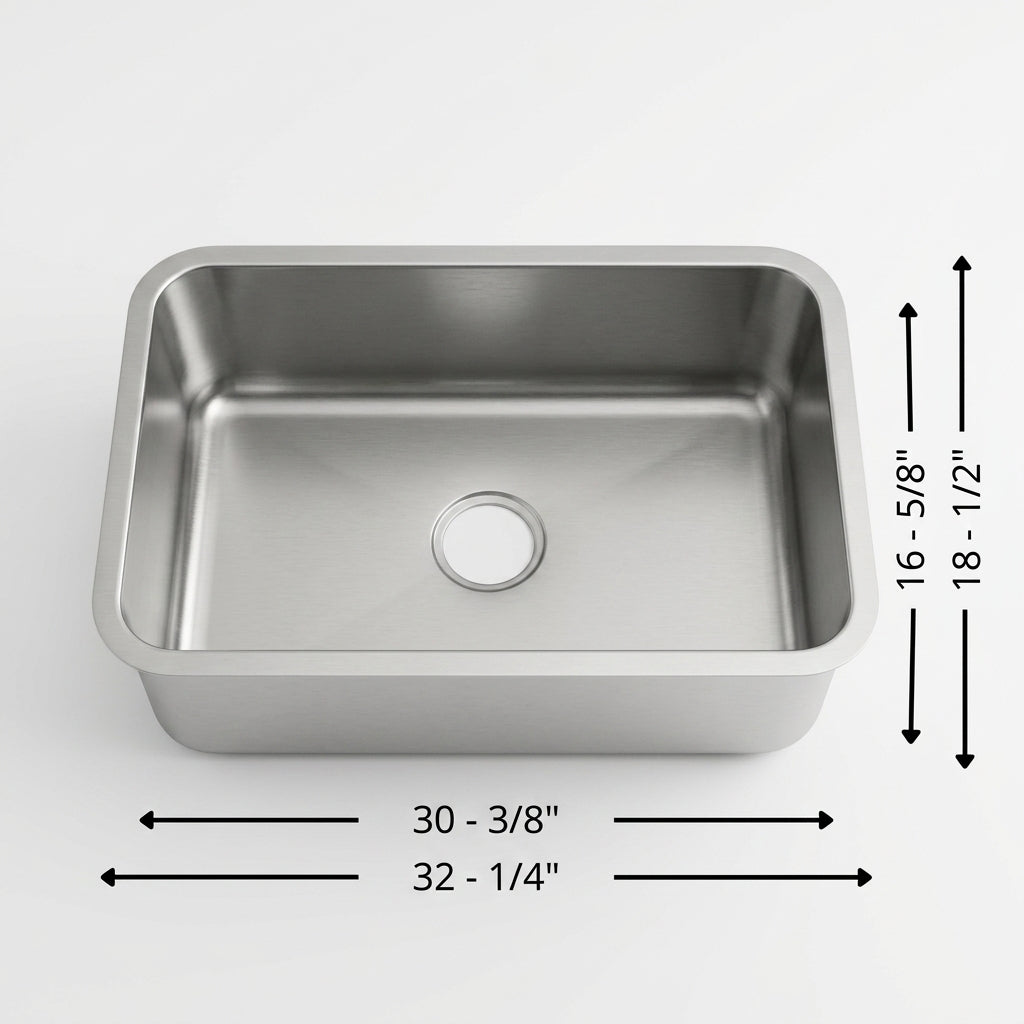 L-105-L LARGE SINGLE BOWL UNDERMOUNT KITCHEN SINK 32-1/4"x18-1/2" 18 Gauges