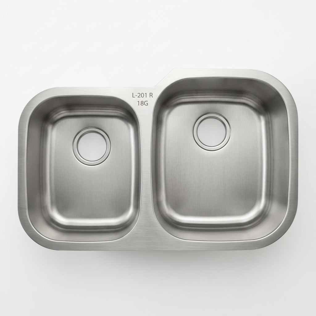 L-201R 32-inch 40/60Undermount 18 Gauge Kitchen Sink Stainless Steel Double Bowl