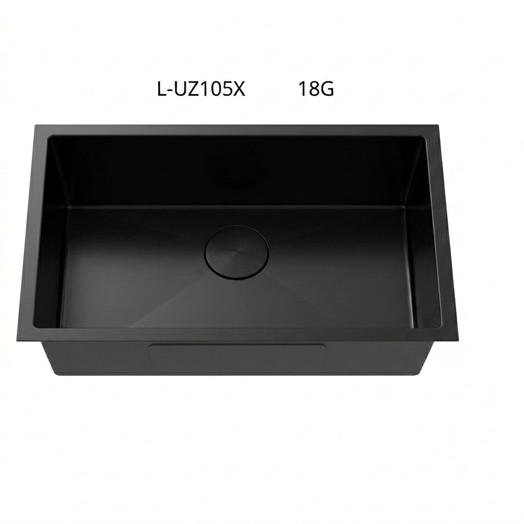 L-UZ105X-BK / Luvul 32-inch BLACK Undermount 18 Gauge R10 Compact Radius Handmade Kitchen Sink Stain
