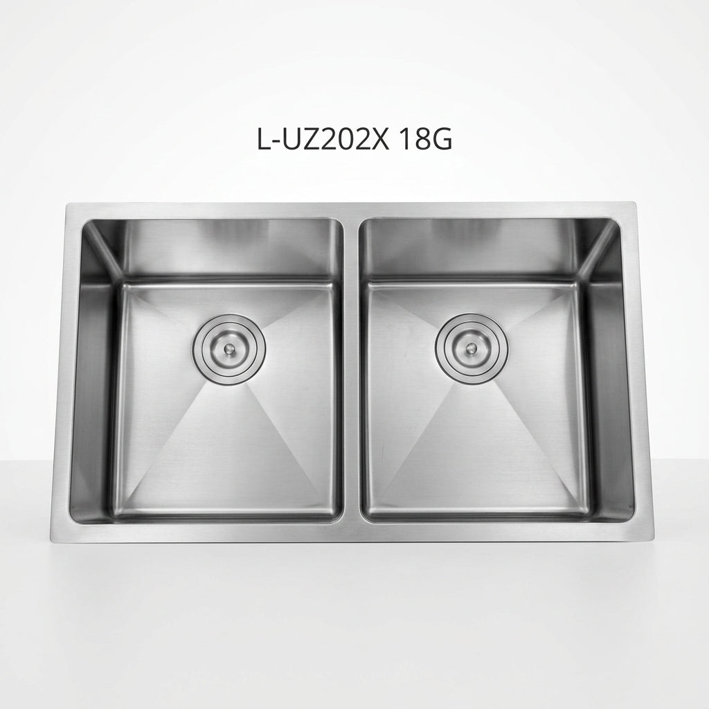 L-UZ202X STAINLES STEEL 3/4 RADIOS DOUBLE BOWL SINK 50/50 18G 163846