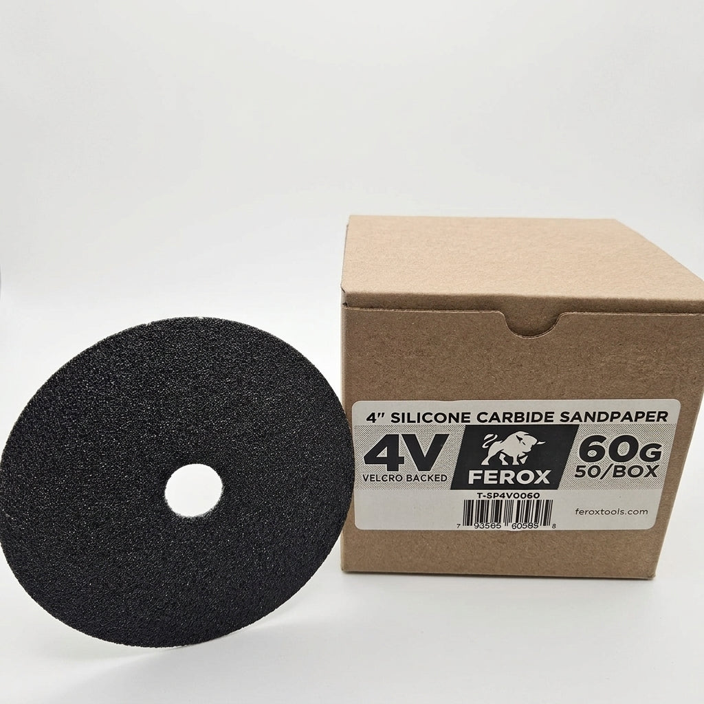 T-SP4V0060 FEROX 4" SILICONE CARBIDE SANDPAPER VELCRO BACKED 60G-50/BOX