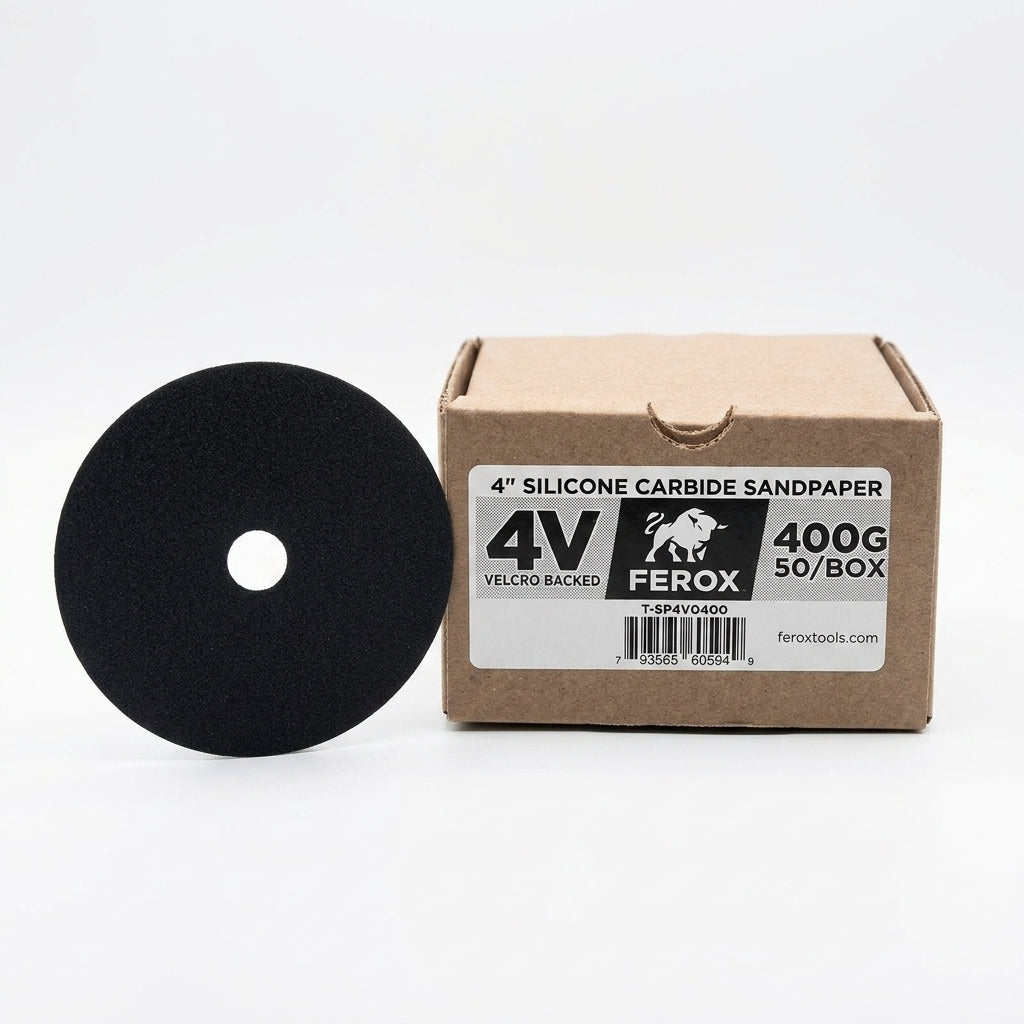 T-SP4V0400 FEROX 4" SILICONE CARBIDE SANDPAPER VELCRO BACKED 400G - 50/BOX