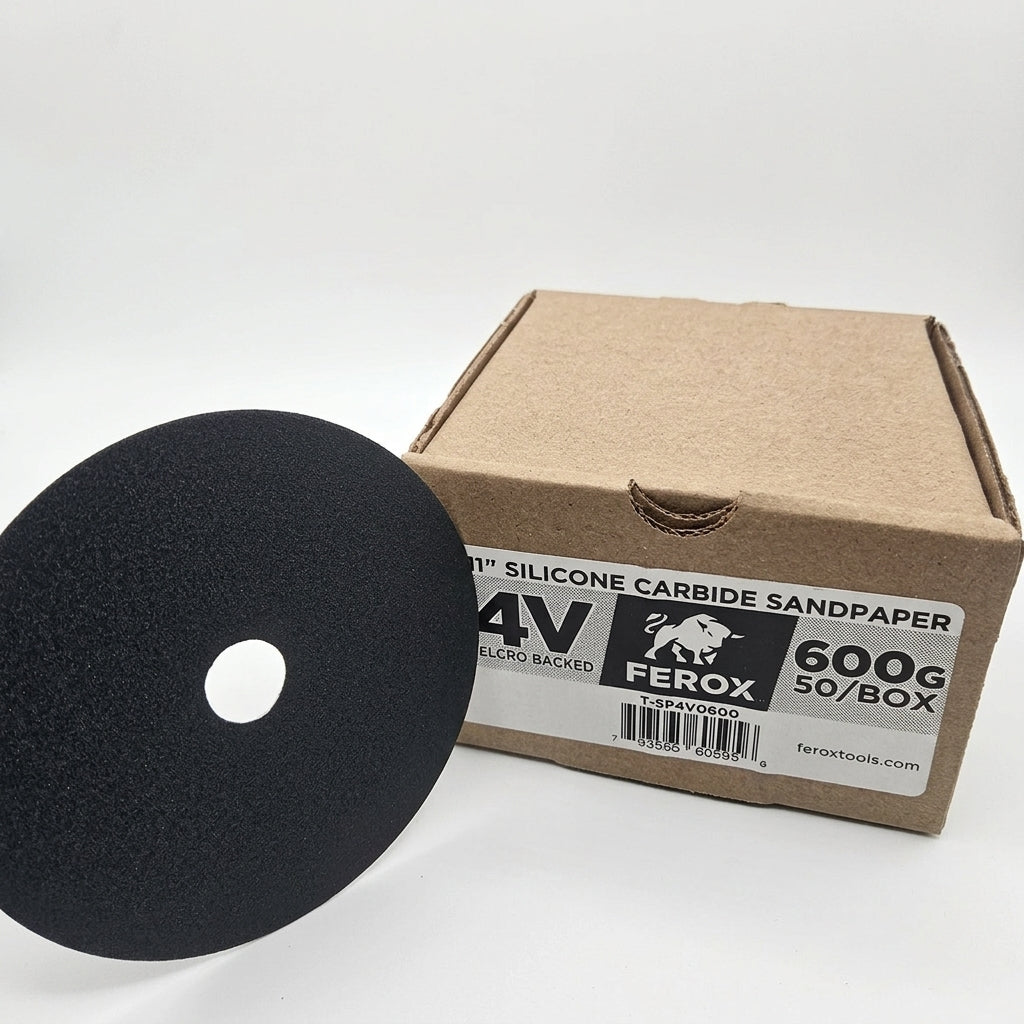 T-SP4V0600 FEROX 4" SILICONE CARBIDE SANDPAPER VELCRO BACKED 600G - 50/BOX
