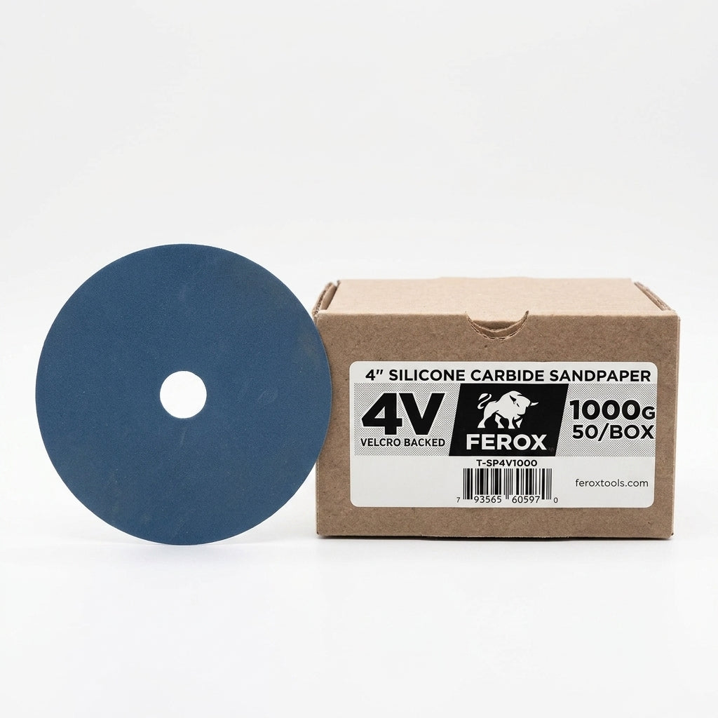 T-SP4V1000 FEROX 4" SILICONE CARBIDE SANDPAPER VELCRO BACKED 1000G - 50/BOX