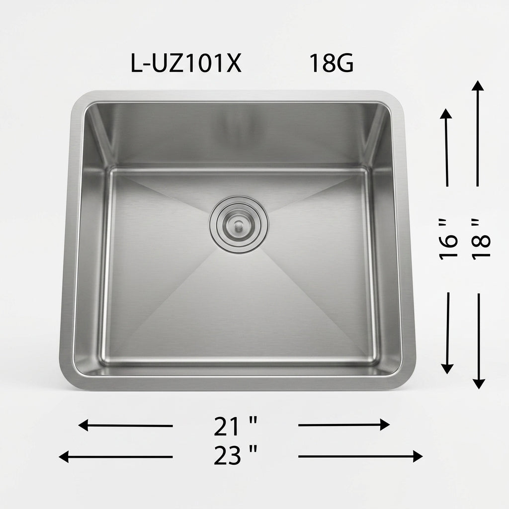L-UZ101X Small single bowl 18 gauges 3/4 radios