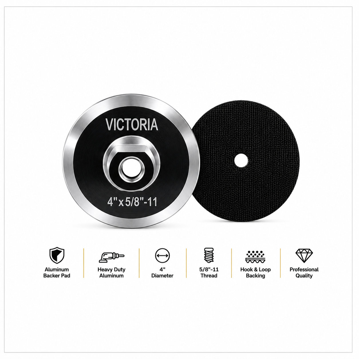 Victoria Backer pad Aluminum 4" Velcro