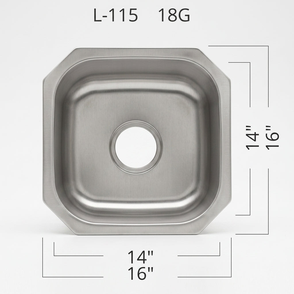 L-115 16"x16" Undermount 18 Gauge Bar/Prep Single Bowl 521828